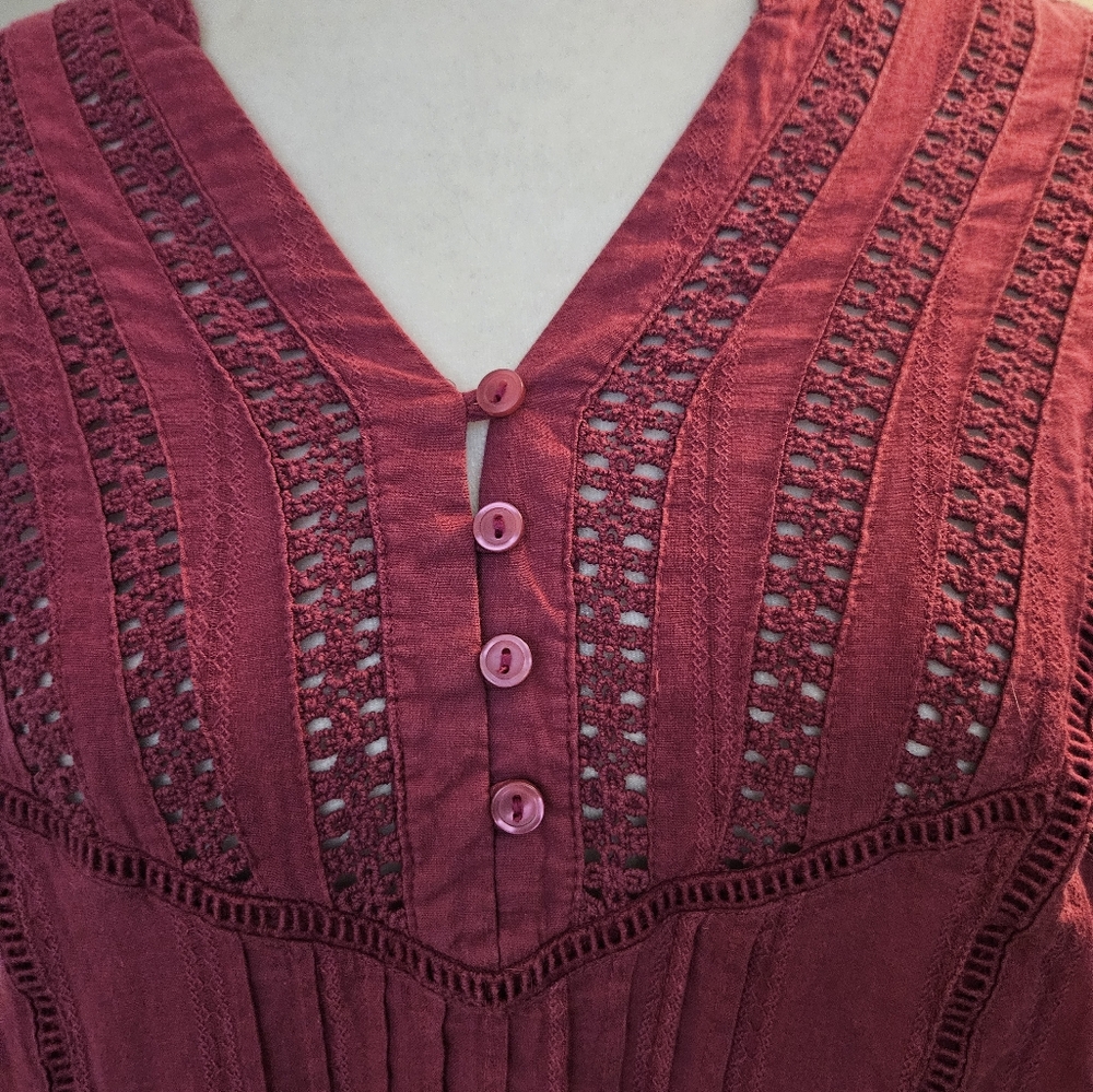 Free People Deep Pink V-Neck Eyelet Blouse Women's Size Small S - Picture 3 of 16